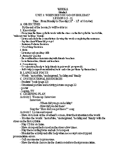Kế hoạch bài dạy Tiếng Anh Lớp 5 - Tuần 5 - Năm học 2021-2022 - Nguyễn Thị Hồng Thắm