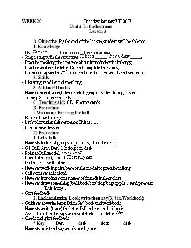 Kế hoạch bài dạy Tiếng Anh + Tự nhiên xã hội Lớp 1 - Tuần 20 - Năm học 2022-2023 - Nguyễn Thị Mỹ Hiền