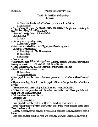 Kế hoạch bài dạy Tiếng Anh + Tự nhiên xã hội Lớp 1 - Tuần 22 - Năm học 2022-2023 - Nguyễn Thị Mỹ Hiền