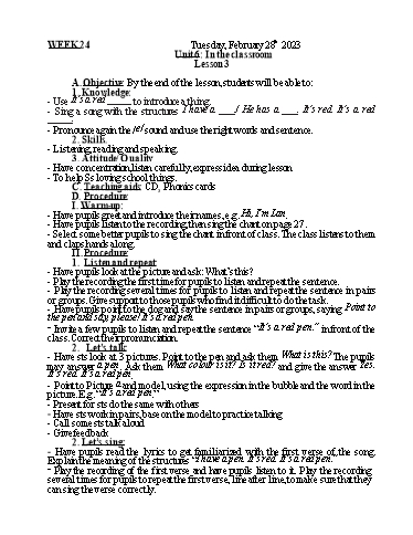 Kế hoạch bài dạy Tiếng Anh + Tự nhiên xã hội Lớp 1 - Tuần 24 - Năm học 2022-2023 - Nguyễn Thị Mỹ Hiền