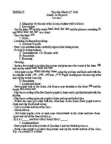 Kế hoạch bài dạy Tiếng Anh + Tự nhiên xã hội Lớp 1 - Tuần 27 - Năm học 2022-2023 - Nguyễn Thị Mỹ Hiền
