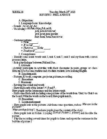 Kế hoạch bài dạy Tiếng Anh + Tự nhiên xã hội Lớp 1 - Tuần 28 - Năm học 2022-2023 - Nguyễn Thị Mỹ Hiền