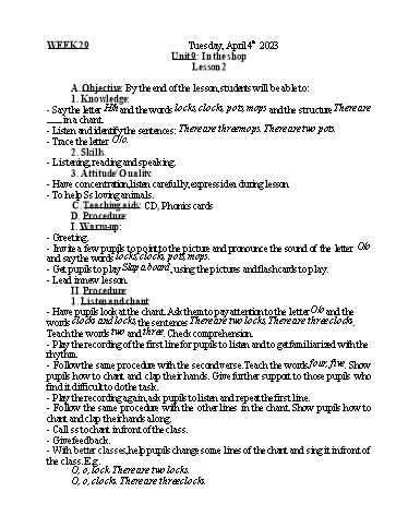 Kế hoạch bài dạy Tiếng Anh + Tự nhiên xã hội Lớp 1 - Tuần 29 - Năm học 2022-2023 - Nguyễn Thị Mỹ Hiền