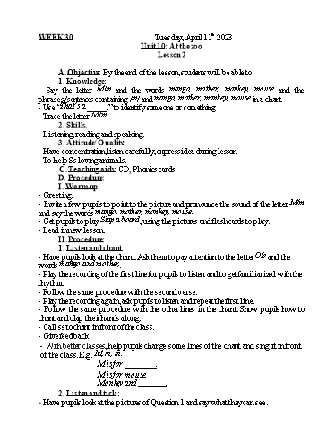 Kế hoạch bài dạy Tiếng Anh + Tự nhiên xã hội Lớp 1 - Tuần 30 - Năm học 2022-2023 - Nguyễn Thị Mỹ Hiền