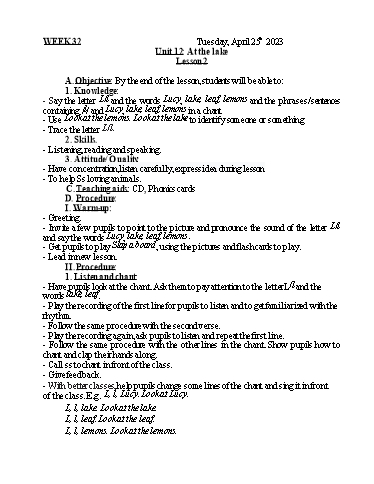 Kế hoạch bài dạy Tiếng Anh + Tự nhiên xã hội Lớp 1 - Tuần 32 - Năm học 2022-2023 - Nguyễn Thị Mỹ Hiền