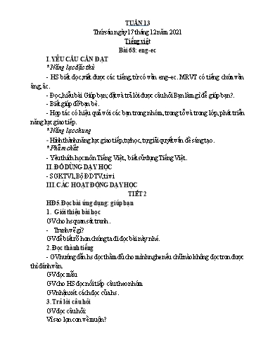 Kế hoạch bài dạy Tiếng Việt + Toán 1 - Tuần 13 - Năm học 2021-2022 - Nguyễn Thị Minh Tâm
