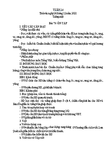 Kế hoạch bài dạy Tiếng Việt + Toán 1 - Tuần 14 - Năm học 2021-2022 - Nguyễn Thị Minh Tâm