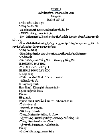 Kế hoạch bài dạy Tiếng Việt + Toán 1 - Tuần 15 - Năm học 2021-2022 - Nguyễn Thị Minh Tâm