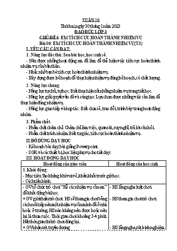 Kế hoạch bài dạy Tiểu học - Tuần 20 - Năm học 2022-2023 - Nguyễn Thị Hồng Thắm