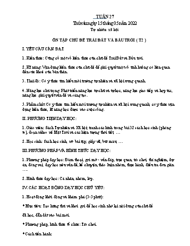 Kế hoạch bài dạy Toán 1 + Tự nhiên xã hội 3 - Tuần 27 - Năm học 2021-2022 - Nguyễn Thị Minh Tâm
