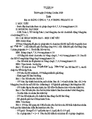Kế hoạch bài dạy Toán 1 - Tuần 15 - Năm học 2020-2021 - Nguyễn Thị Minh Tâm