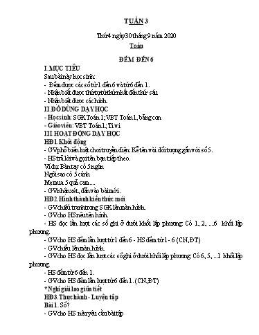 Kế hoạch bài dạy Toán 1 - Tuần 3 - Năm học 2020-2021 - Nguyễn Thị Minh Tâm