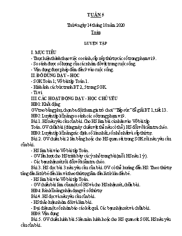 Kế hoạch bài dạy Toán 1 - Tuần 5 - Năm học 2020-2021 - Nguyễn Thị Minh Tâm