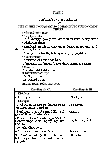 Kế hoạch bài dạy Toán Lớp 1+2 - Tuần 10 - Năm học 2023-2024 - Nguyễn Thị Minh Tâm