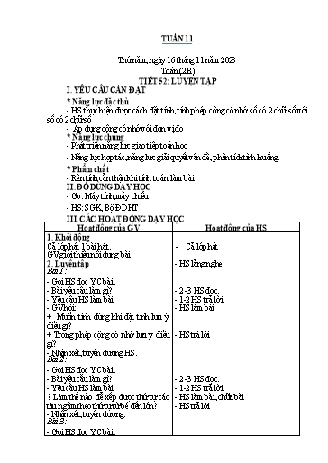 Kế hoạch bài dạy Toán Lớp 1+2 - Tuần 11 - Năm học 2023-2024 - Nguyễn Thị Minh Tâm