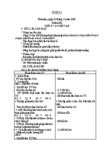 Kế hoạch bài dạy Toán Lớp 1+2 - Tuần 12 - Năm học 2023-2024 - Nguyễn Thị Minh Tâm