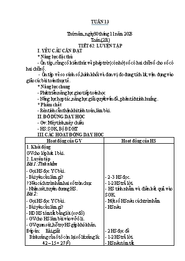 Kế hoạch bài dạy Toán Lớp 1+2 - Tuần 13 - Năm học 2023-2024 - Nguyễn Thị Minh Tâm