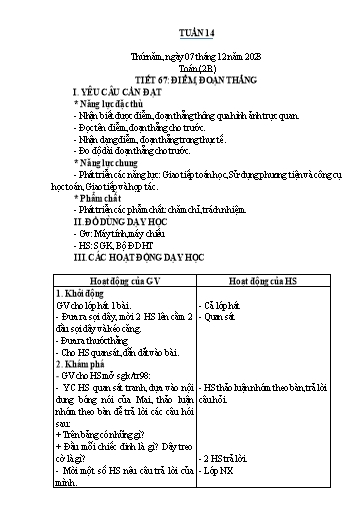 Kế hoạch bài dạy Toán Lớp 1+2 - Tuần 14 - Năm học 2023-2024 - Nguyễn Thị Minh Tâm
