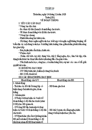 Kế hoạch bài dạy Toán Lớp 1+2 - Tuần 15 - Năm học 2023-2024 - Nguyễn Thị Minh Tâm