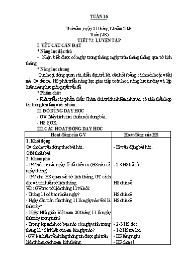 Kế hoạch bài dạy Toán Lớp 1+2 - Tuần 16 - Năm học 2023-2024 - Nguyễn Thị Minh Tâm