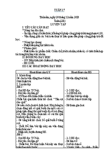 Kế hoạch bài dạy Toán Lớp 1+2 - Tuần 17 - Năm học 2023-2024 - Nguyễn Thị Minh Tâm