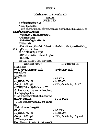 Kế hoạch bài dạy Toán Lớp 1+2 - Tuần 19 - Năm học 2023-2024 - Nguyễn Thị Minh Tâm