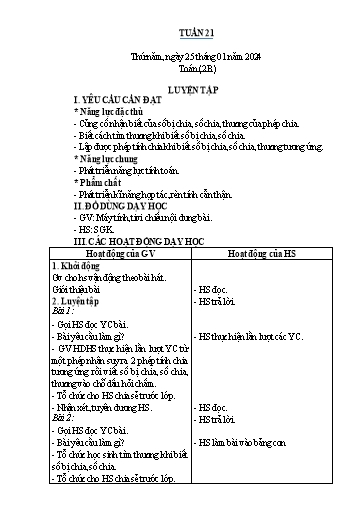 Kế hoạch bài dạy Toán Lớp 1+2 - Tuần 21 - Năm học 2023-2024 - Nguyễn Thị Minh Tâm