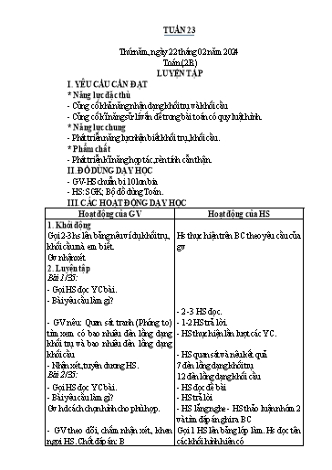 Kế hoạch bài dạy Toán Lớp 1+2 - Tuần 23 - Năm học 2023-2024 - Nguyễn Thị Minh Tâm