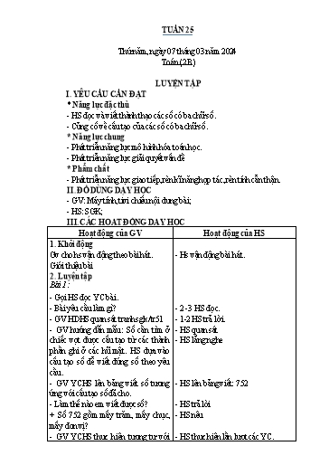 Kế hoạch bài dạy Toán Lớp 1+2 - Tuần 25 - Năm học 2023-2024 - Nguyễn Thị Minh Tâm