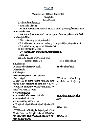 Kế hoạch bài dạy Toán Lớp 1+2 - Tuần 27 - Năm học 2023-2024 - Nguyễn Thị Minh Tâm