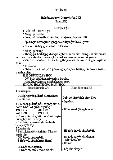 Kế hoạch bài dạy Toán Lớp 1+2 - Tuần 29 - Năm học 2023-2024 - Nguyễn Thị Minh Tâm