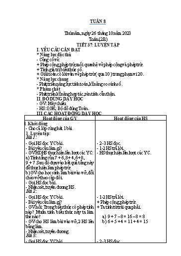 Kế hoạch bài dạy Toán Lớp 1+2 - Tuần 8 - Năm học 2023-2024 - Nguyễn Thị Minh Tâm