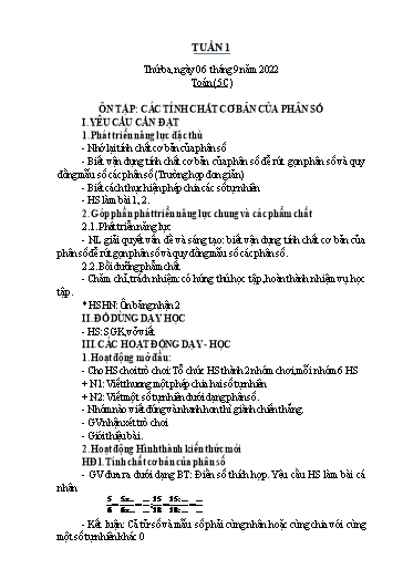 Kế hoạch bài dạy Toán Lớp 2+5 - Tuần 1 - Năm học 2022-2023 - Nguyễn Thị Minh Tâm