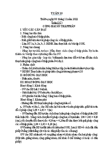 Kế hoạch bài dạy Toán Lớp 2+5 - Tuần 10 - Năm học 2022-2023 - Nguyễn Thị Minh Tâm
