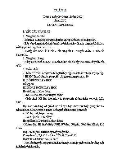 Kế hoạch bài dạy Toán Lớp 2+5 - Tuần 13 - Năm học 2022-2023 - Nguyễn Thị Minh Tâm