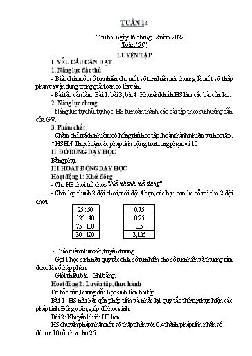 Kế hoạch bài dạy Toán Lớp 2+5 - Tuần 14 - Năm học 2022-2023 - Nguyễn Thị Minh Tâm