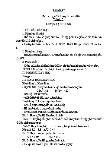 Kế hoạch bài dạy Toán Lớp 2+5 - Tuần 17 - Năm học 2022-2023 - Nguyễn Thị Minh Tâm