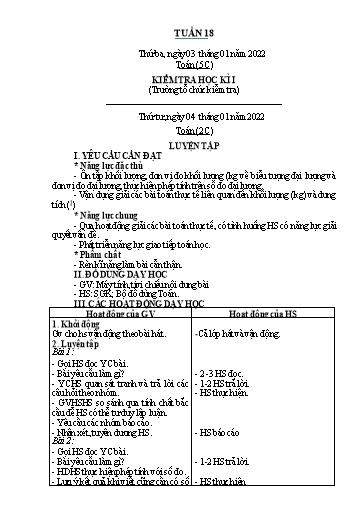 Kế hoạch bài dạy Toán Lớp 2+5 - Tuần 18 - Năm học 2022-2023 - Nguyễn Thị Minh Tâm