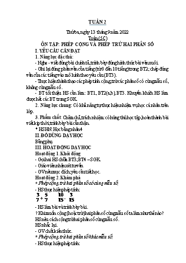 Kế hoạch bài dạy Toán Lớp 2+5 - Tuần 2 - Năm học 2022-2023 - Nguyễn Thị Minh Tâm