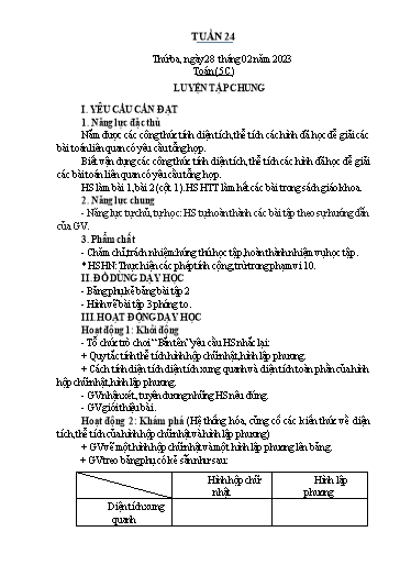 Kế hoạch bài dạy Toán Lớp 2+5 - Tuần 24 - Năm học 2022-2023 - Nguyễn Thị Minh Tâm