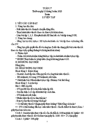 Kế hoạch bài dạy Toán Lớp 2+5 - Tuần 27 - Năm học 2022-2023 - Nguyễn Thị Minh Tâm