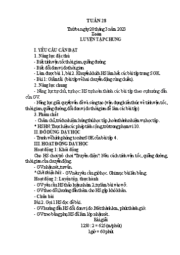 Kế hoạch bài dạy Toán Lớp 2+5 - Tuần 28 - Năm học 2022-2023 - Nguyễn Thị Minh Tâm