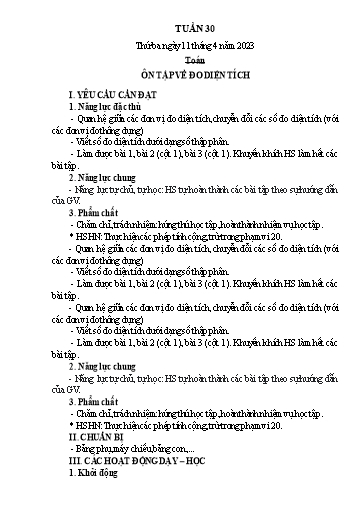 Kế hoạch bài dạy Toán Lớp 2+5 - Tuần 30 - Năm học 2022-2023 - Nguyễn Thị Minh Tâm