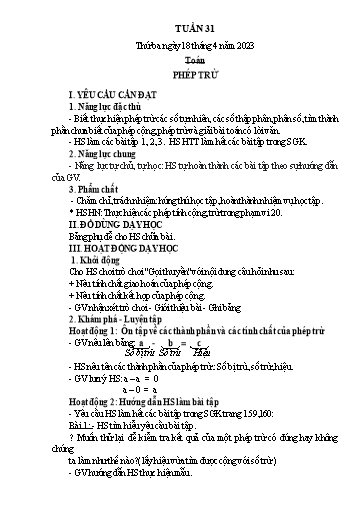 Kế hoạch bài dạy Toán Lớp 2+5 - Tuần 31 - Năm học 2022-2023 - Nguyễn Thị Minh Tâm
