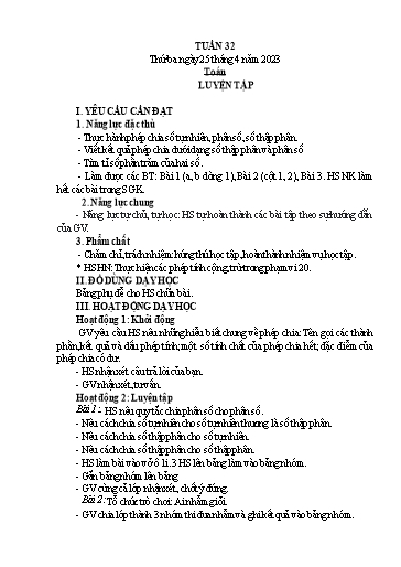 Kế hoạch bài dạy Toán Lớp 2+5 - Tuần 32 - Năm học 2022-2023 - Nguyễn Thị Minh Tâm