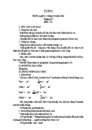 Kế hoạch bài dạy Toán Lớp 2+5 - Tuần 6 - Năm học 2022-2023 - Nguyễn Thị Minh Tâm