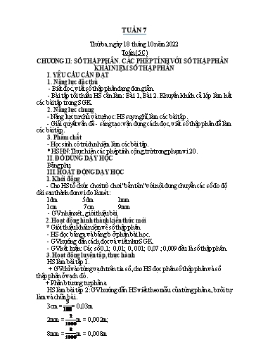 Kế hoạch bài dạy Toán Lớp 2+5 - Tuần 7 - Năm học 2022-2023 - Nguyễn Thị Minh Tâm