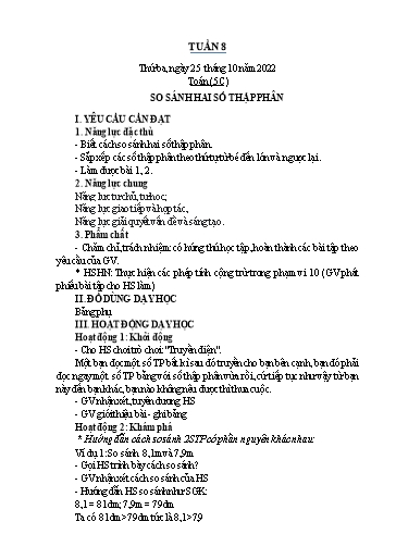 Kế hoạch bài dạy Toán Lớp 2+5 - Tuần 8 - Năm học 2022-2023 - Nguyễn Thị Minh Tâm