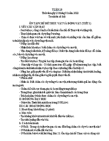 Kế hoạch bài dạy Toán + Tự nhiên xã hội 1 - Tuần 18 - Năm học 2021-2022 - Nguyễn Thị Minh Tâm