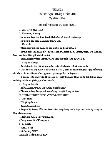 Kế hoạch bài dạy Toán + Tự nhiên xã hội 1 - Tuần 22 - Năm học 2021-2022 - Nguyễn Thị Minh Tâm